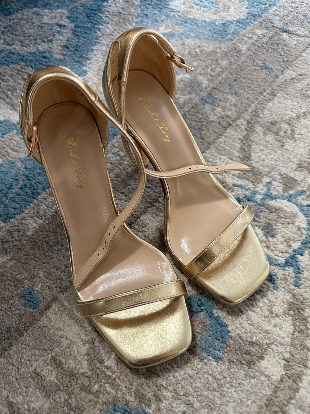 Women's Gold Ankle-Strap Metallic Heels Amazon brand worn once